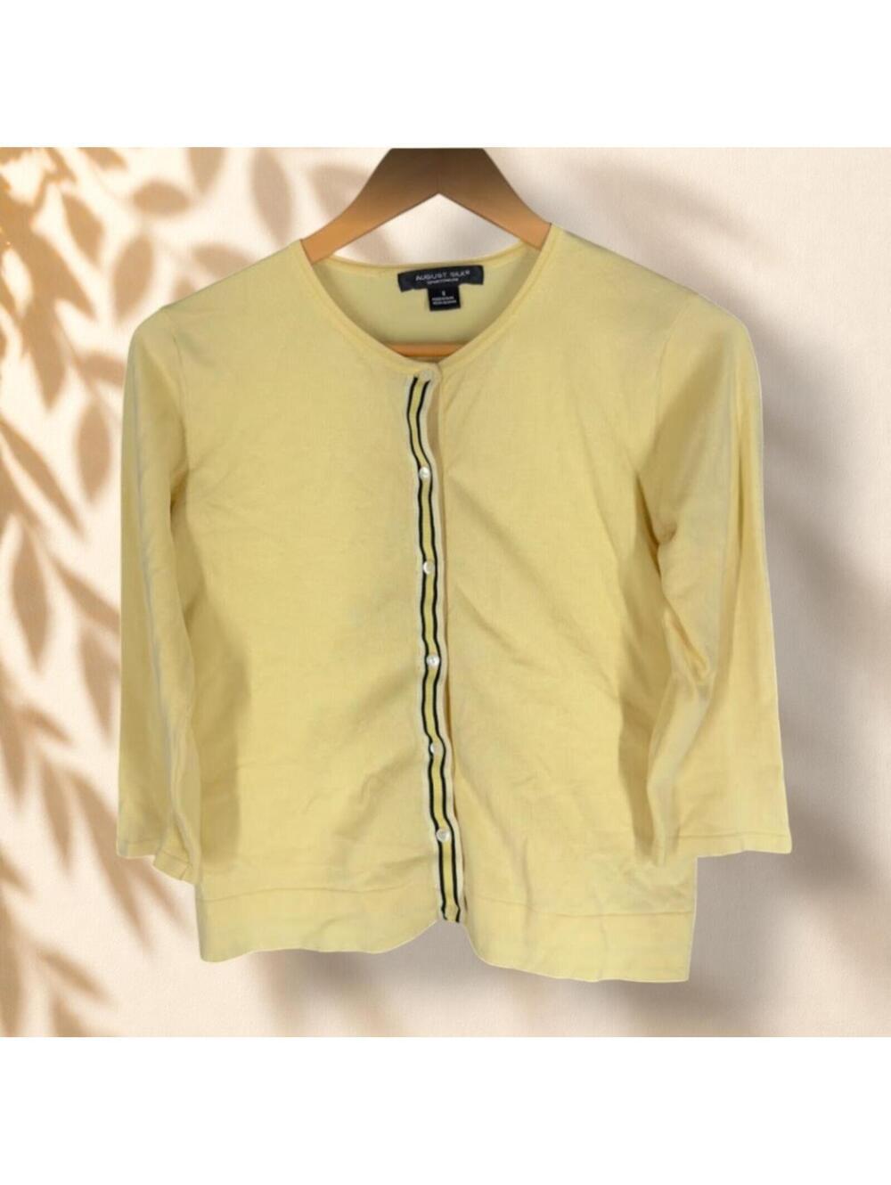August Silk Cardigan Women S Small Yellow Button Knit Long Sleeve Crew Neck Soft